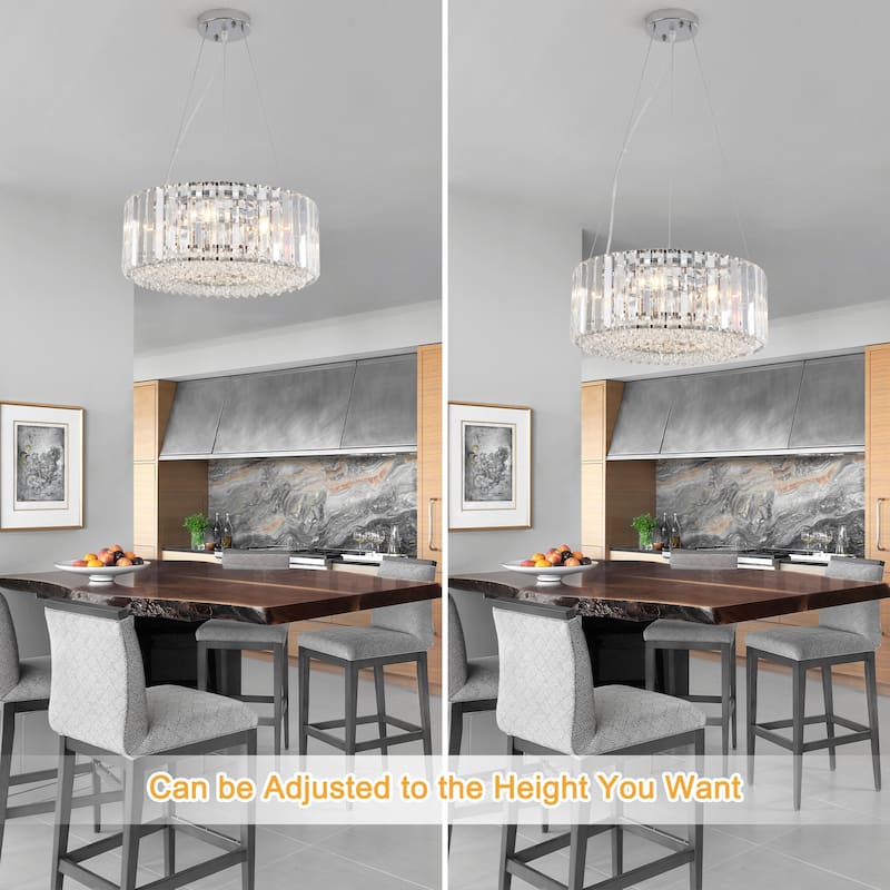 15.75 in. 5-Light Farmhouse Crystal Drum Chandelier for Dining room, Classic Semi Flush Mount Chandelier - W15.75"x H6.3"
