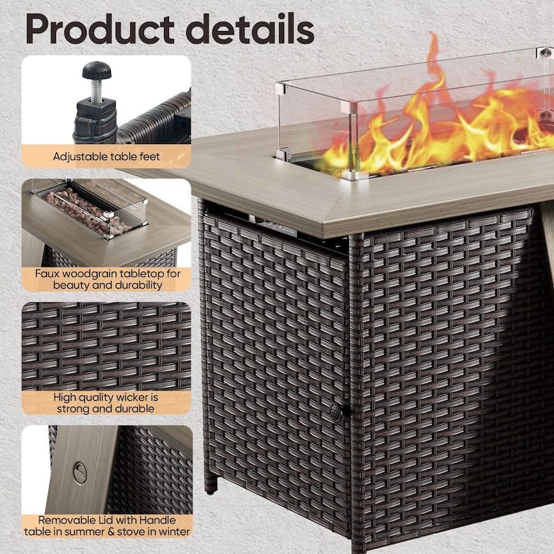 Pocassy Patio Sofa Ottoman Swivel Chair Table with Fire Table Set.