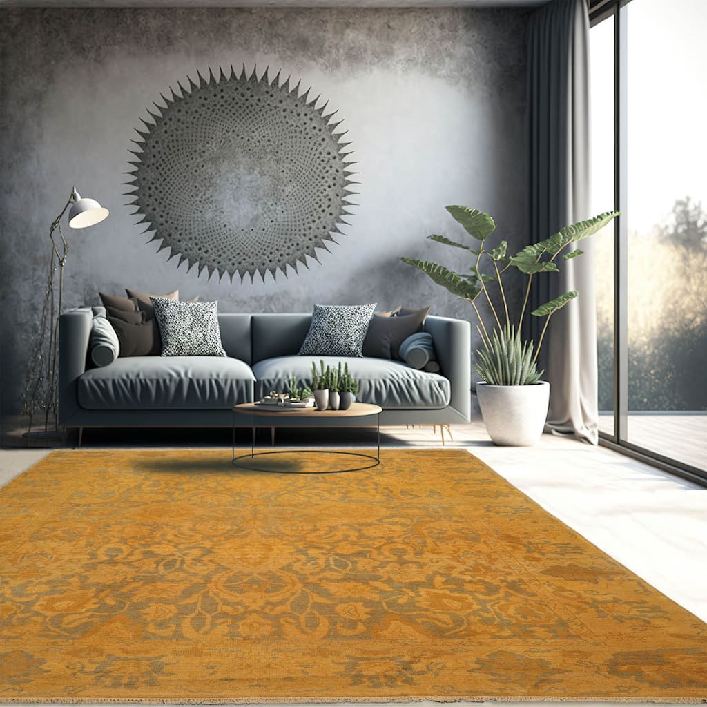 Hand Knotted Moss, Gold Turkish Oushak Wool Arts & Crafts Area Rug - 9' 2'' x 12'