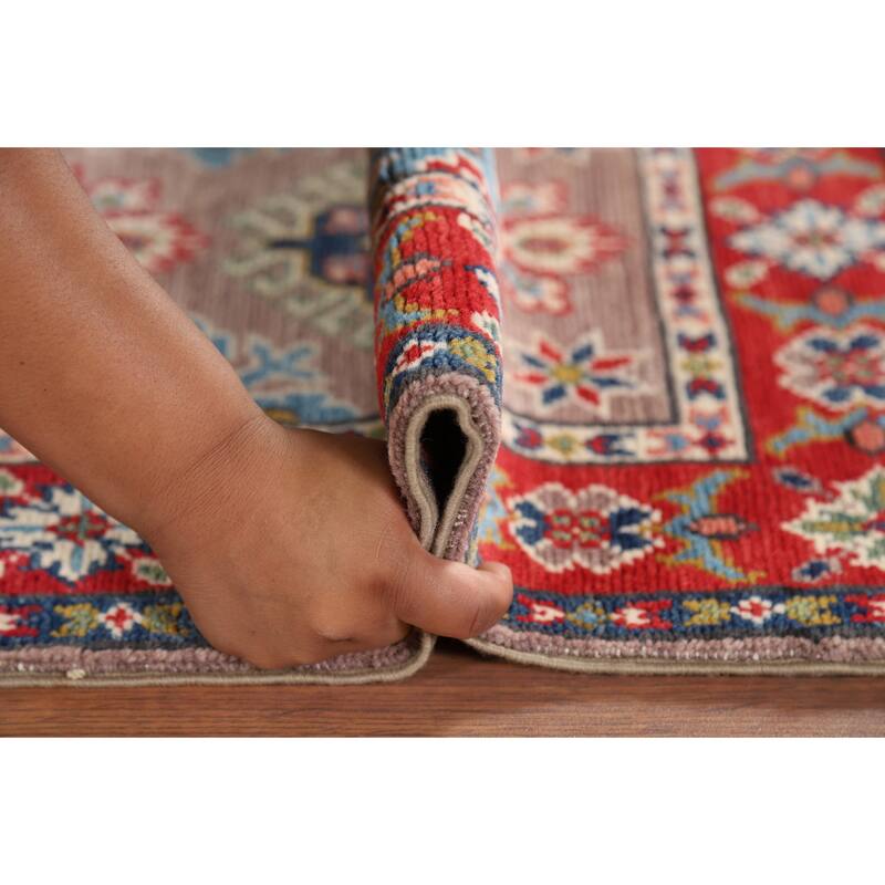 Geometric Kazak Oriental Accent Rug Hand-Knotted Wool Carpet - 2'0" x 3'0"