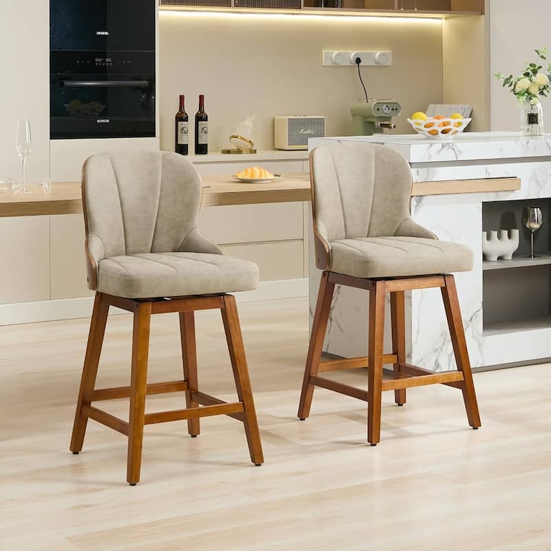 XINMICS 26 Inches Counter Height Bar Stools, Swivel PU Leather Bar Stools with Bentwood Backs, Set of 2/3 - N/A - Set of 2 - Black