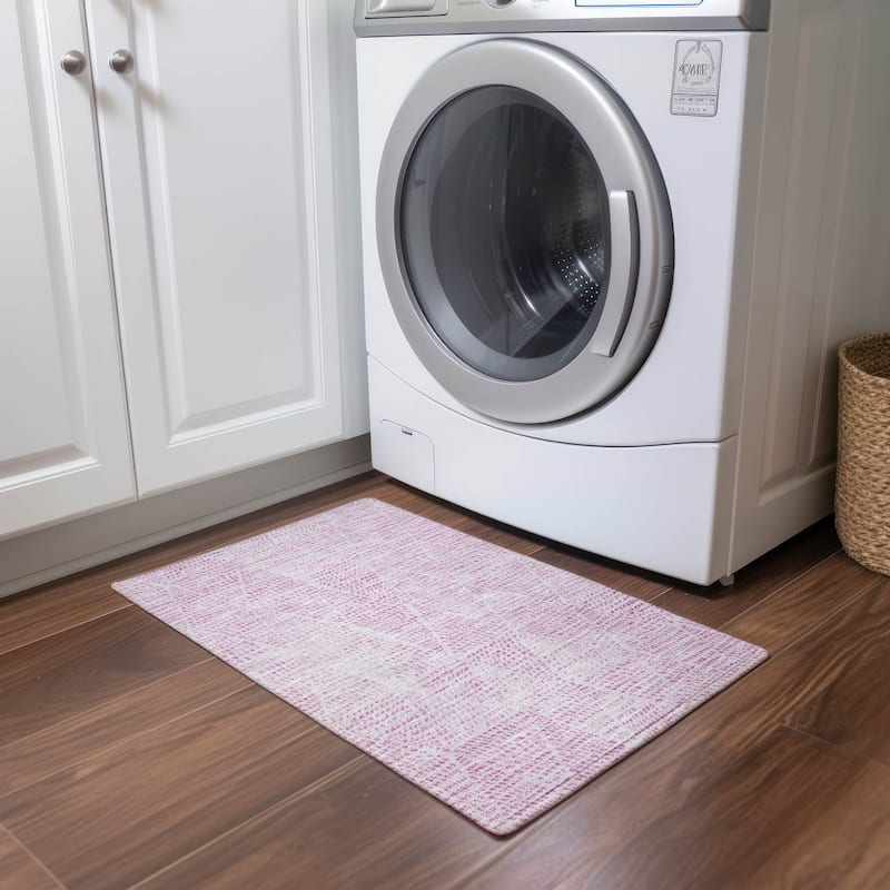 Machine Washable Indoor/ Outdoor Chantille Contemporary Diamonds Rug - Pink - 1'8" x 2'6"