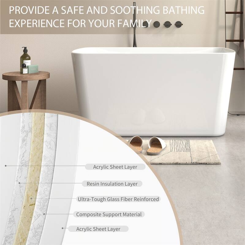 49" Glossy White Square Acrylic Soaking Tub