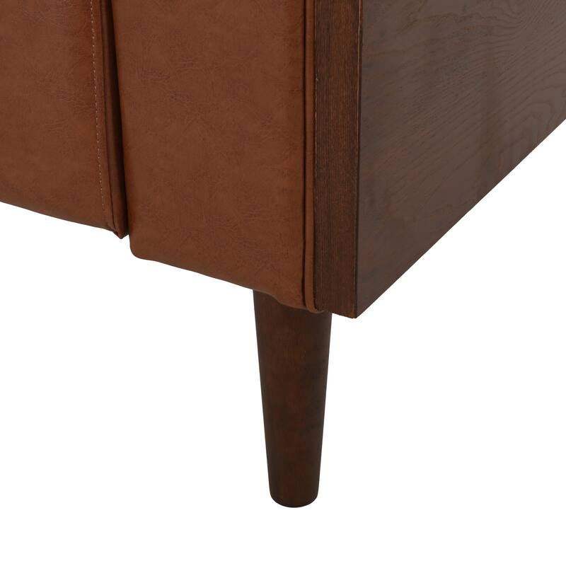Faux Leather Button Tufted 3-seater Sofa with Birch Wood Legs