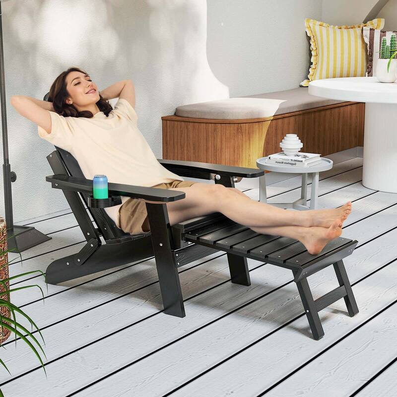 Costway Patio Adirondack Chair All-Weather HIPS Lounge Chair with - See Details - Black