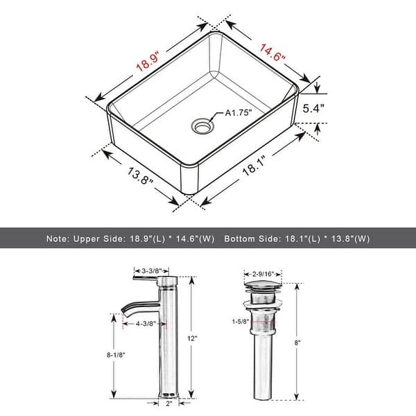 dimension image slide 9 of 10, 36" Brown Bathroom Vanity Set with Side Cabinet Mid-Century Vanity with Sink & Faucet