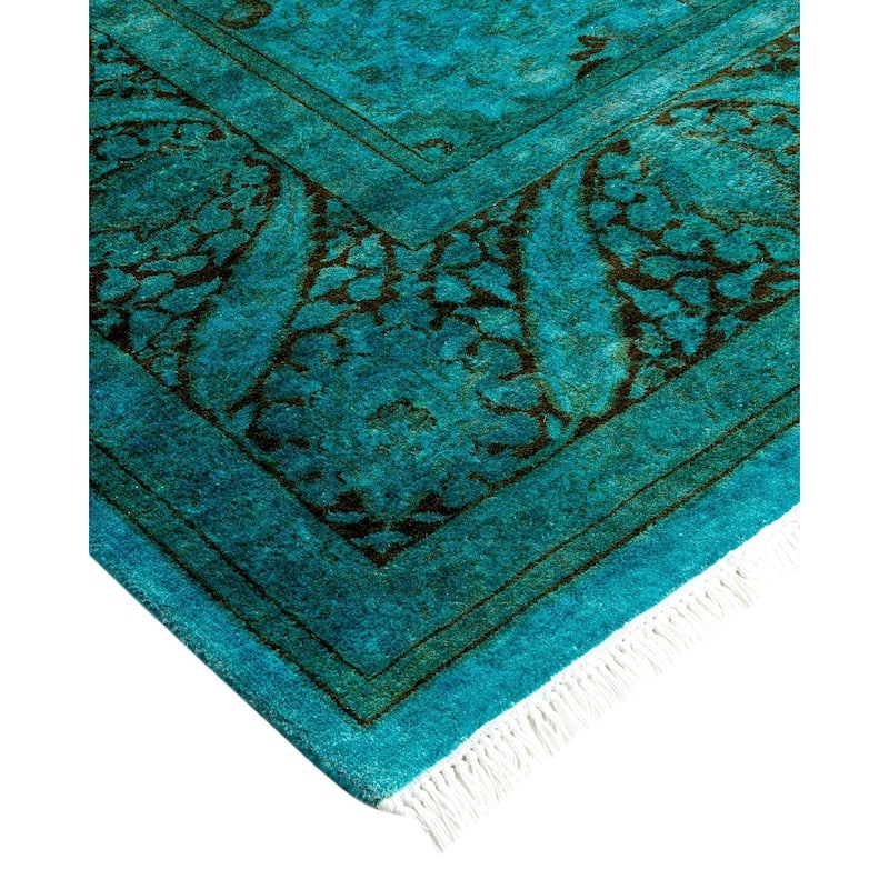 Overton Hand Knotted Wool Vintage Inspired Modern Contemporary Overdyed Blue Area Rug - 6' 0" x 12' 1"