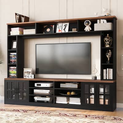 Roomfitters Wall Unit Entertainment Center for up to 80 Inch TV, Media Console with Cabinets and Bookshelves
