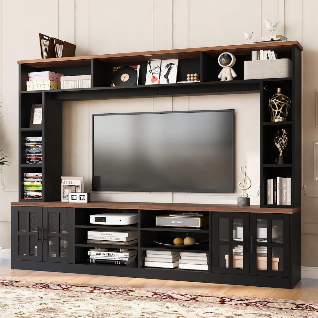 Roomfitters Wall Unit Entertainment Center for up to 80 Inch TV, Media Console with Cabinets and Bookshelves