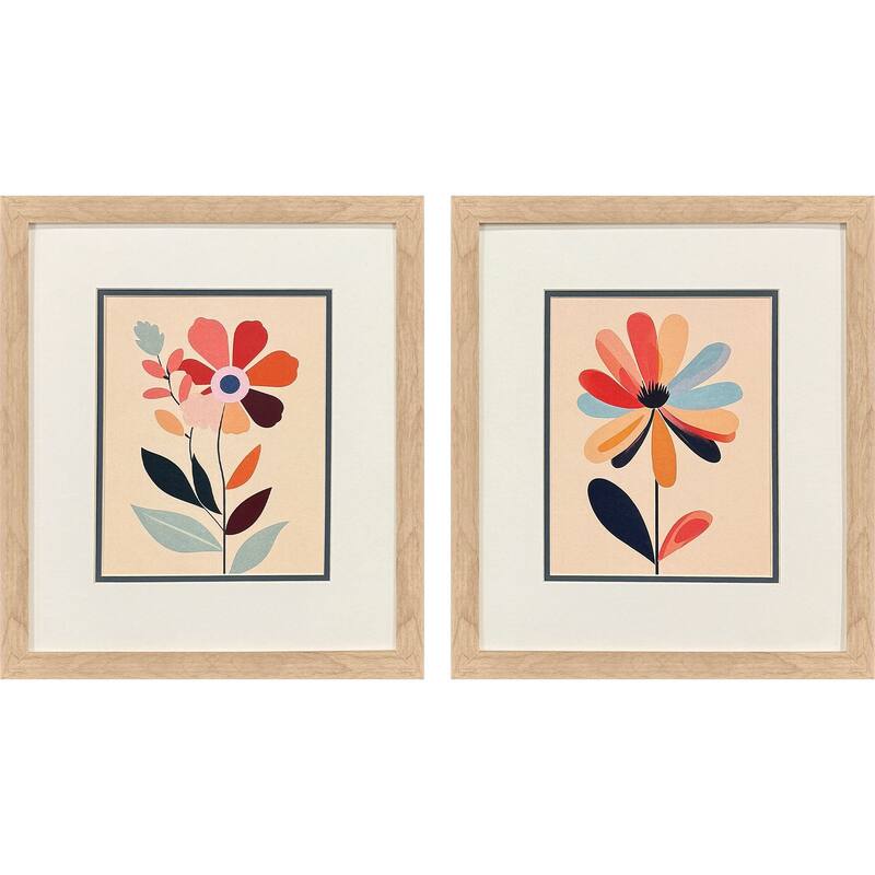 HomeRoots Set Of Two Colorful Flowers Brown Framed Wall Art