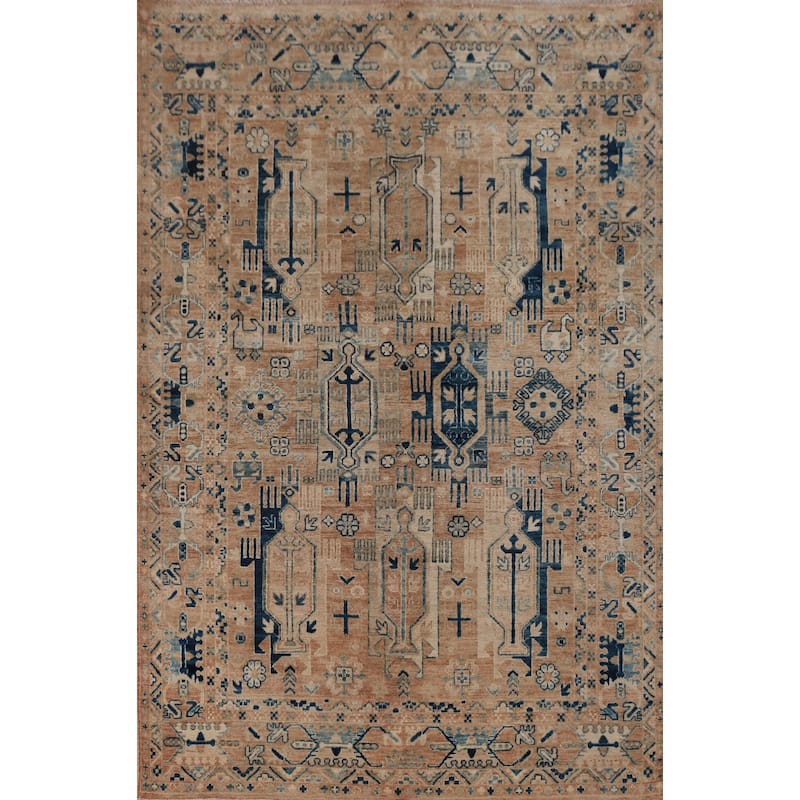 Vegetable Dye Oushak Turkish Rug Handmade Brown Wool Carpet - 4'8" x 6'8"