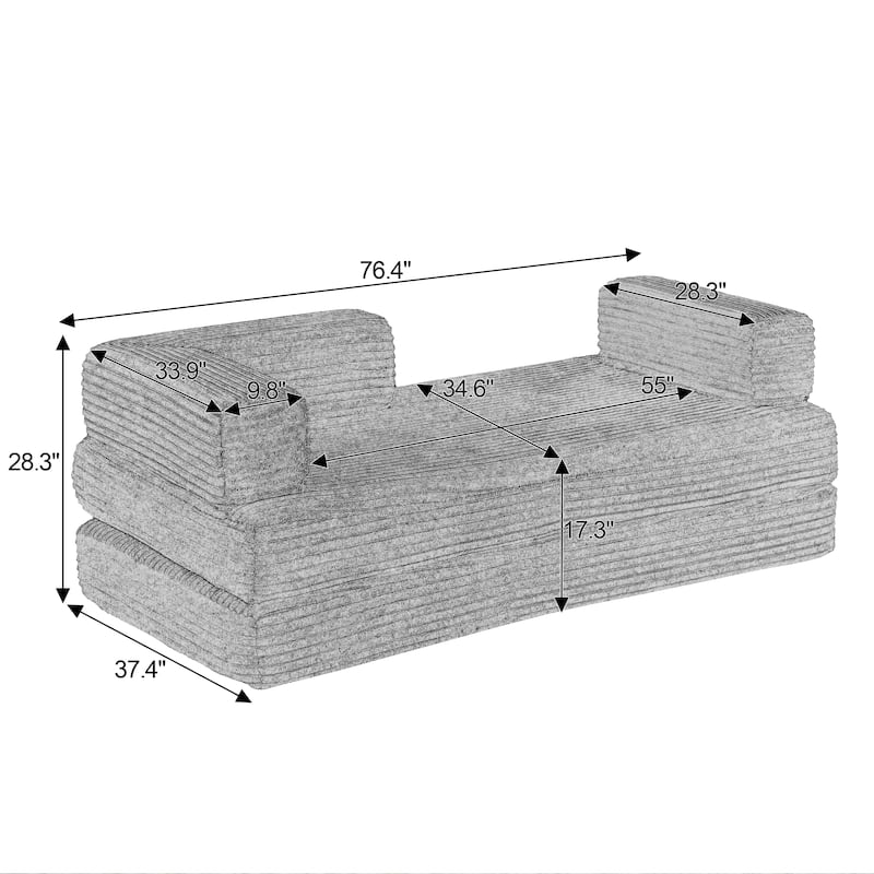 Rossetta Modern Modular Classic Color Scheme Corduroy Fabric Boneless Loveseat Sofa, No Assembly