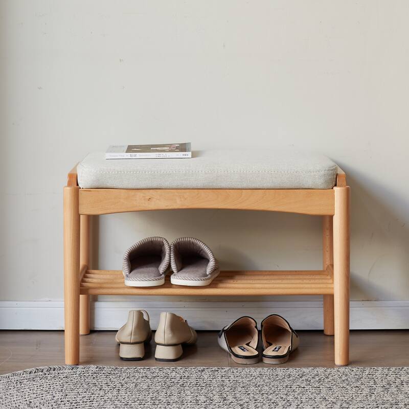 GDFStudio - Cedric Beech Wood Entryway Shoe Bench with Cushion