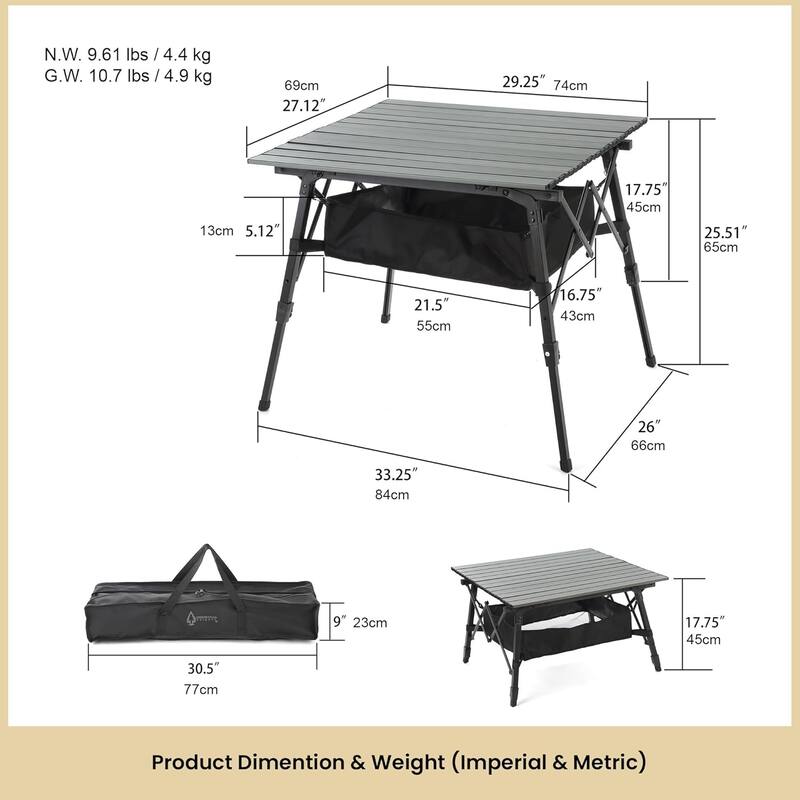 Arrowhead KKS0375U Grey 39" Aluminum Camp Roll Up Table - 7'9" x 9'9"