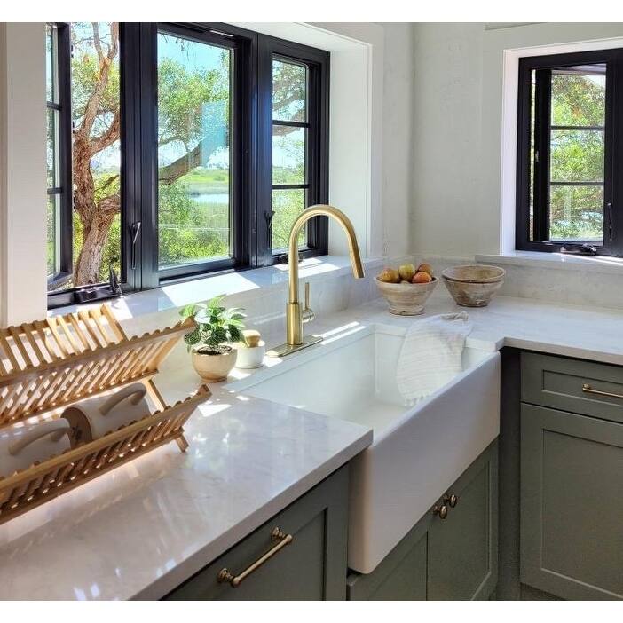 Austen Crisp White Fireclay 33" Single Bowl Farmhouse Apron Front Undermount Kitchen Sink and Drain