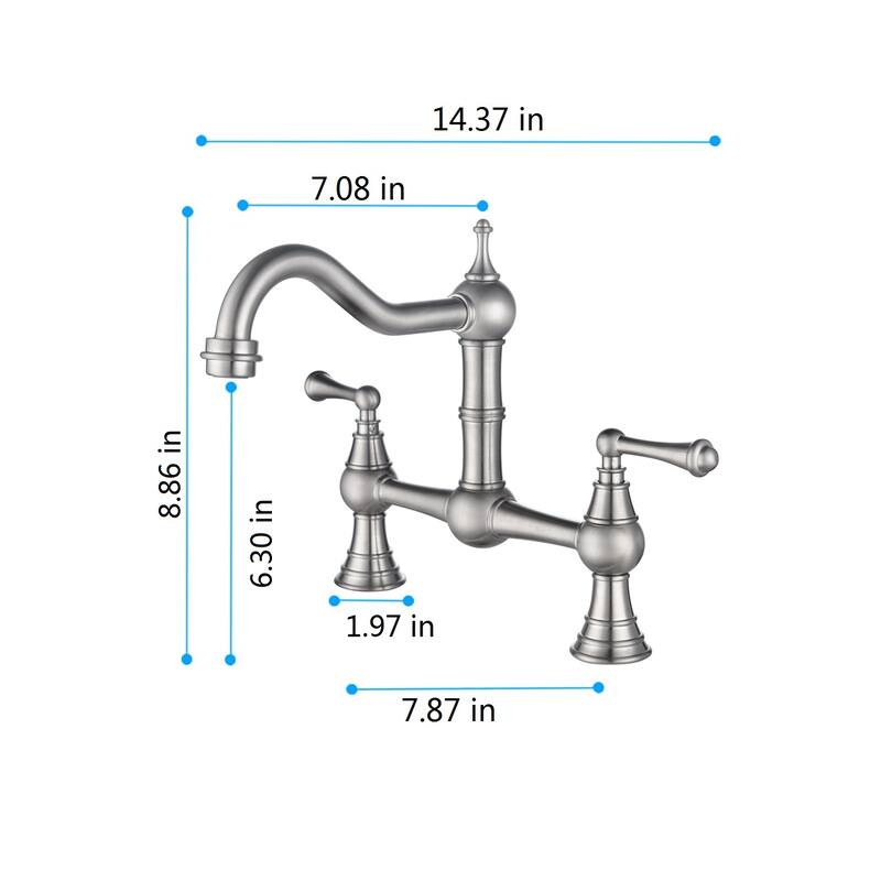 Double Handle Bridge Widespread Kitchen Faucet in Brushed Nickel