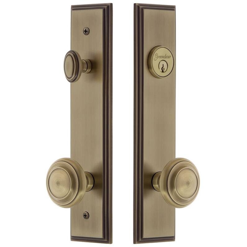 Grandeur Carre Solid Brass Tall Plate Single Cylinder Keyed Entry Set - Vintage Brass