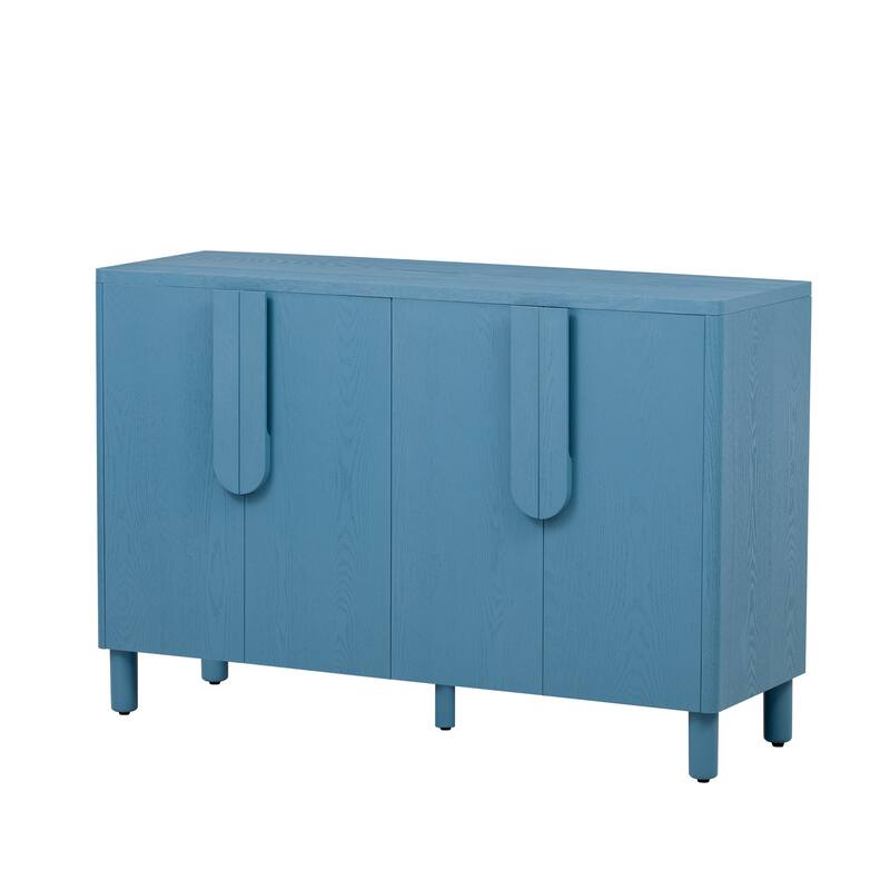 Modern 4-Door Buffet Cabinet with Arc Handles and Adjustable Shelves, for Dining Room, Kitchen and Living Room, Navy