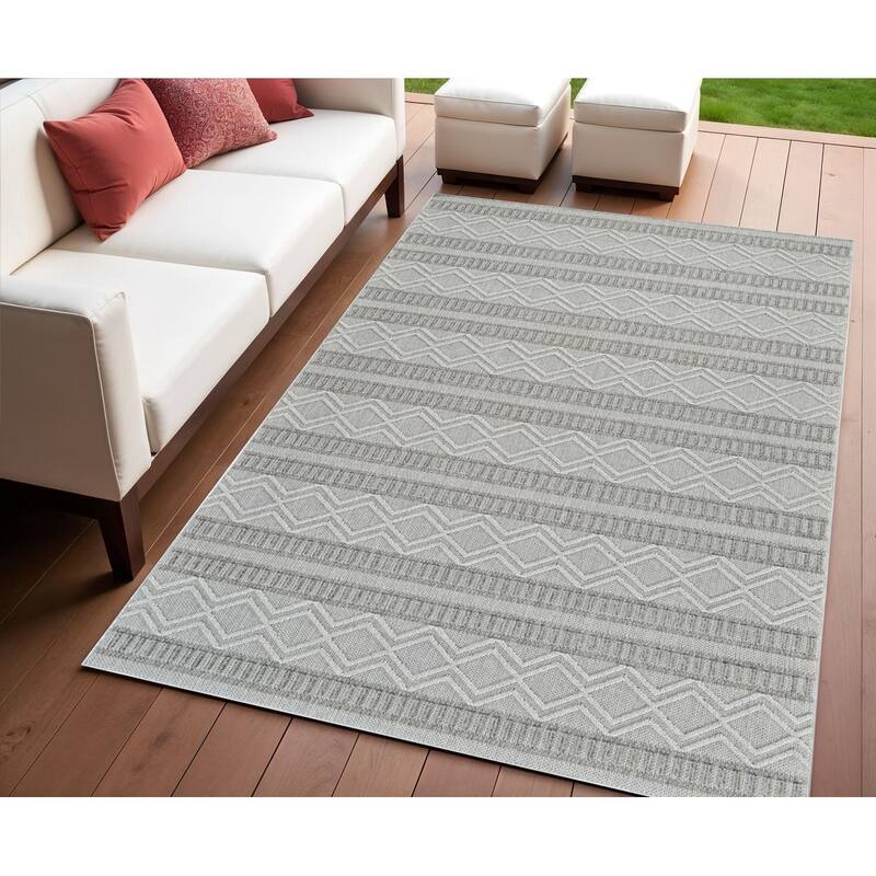 Altofi Stripe Weather Resistant Current & Stylish Outdoor Rug