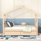 preview thumbnail 17 of 30, Twin Size Wooden House Platform Bed with 2 Drawers, Wood Bed Frame with Roof and Safety Guardrail for Kids Teens Boys Girls Natural - Twin