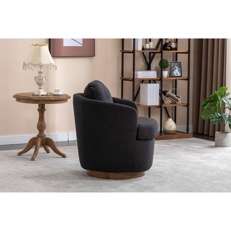 Black 30.3" Swivel Accent Chair with Wood Base
