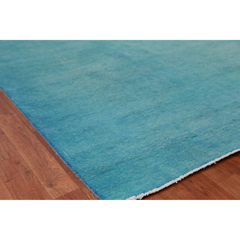 Hand Knotted Oriental 100% Wool Carpet Modern Solid Navy Blue & Blues Gabbeh Area Rug - 12' 1'' X 9' 4''