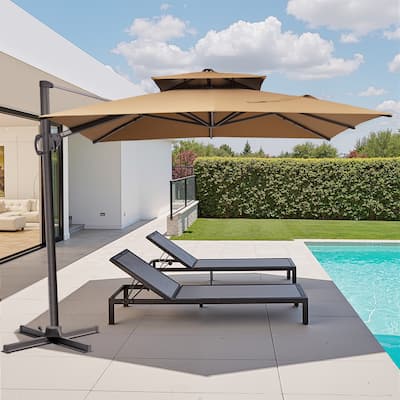 VredHom 9X11FT Outdoor Dual Wind Vent Offset Cantilever Patio Umbrella
