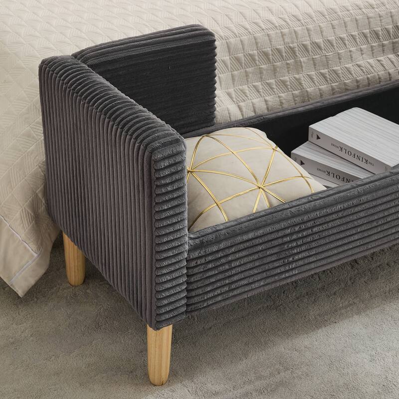 65.4"W End of Bed Storage Bench,Modern Ottoman Bench with Arms and Pillows