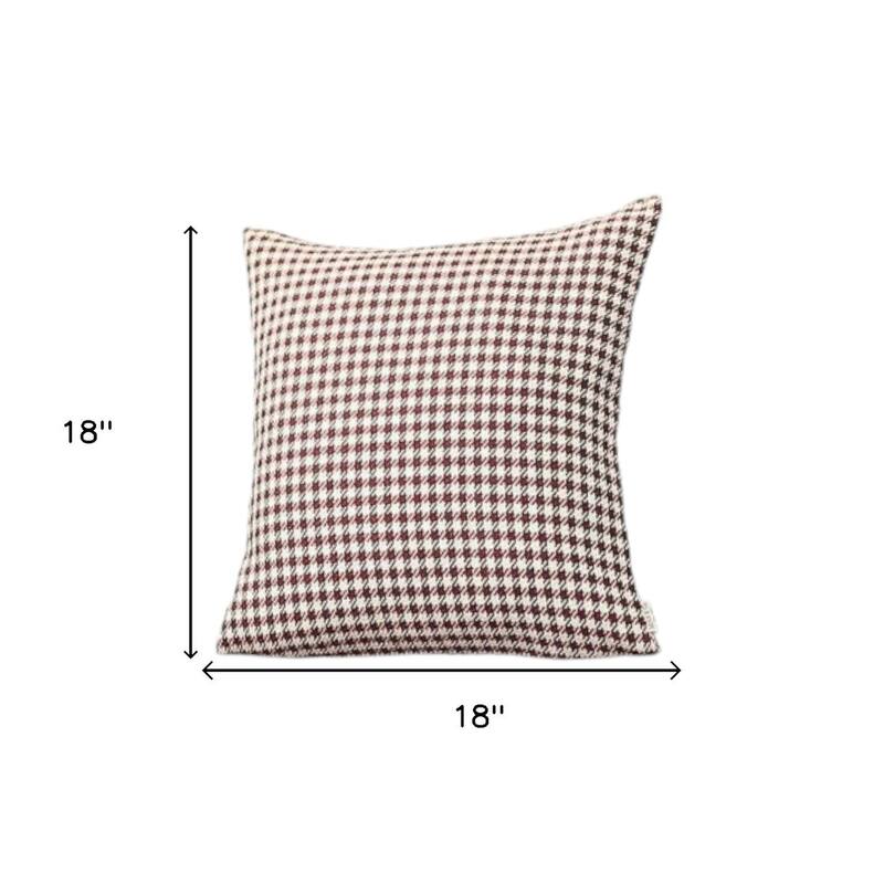 Set Of Two 18" X 18" Red Polyester Houndstooth Zippered Pillow