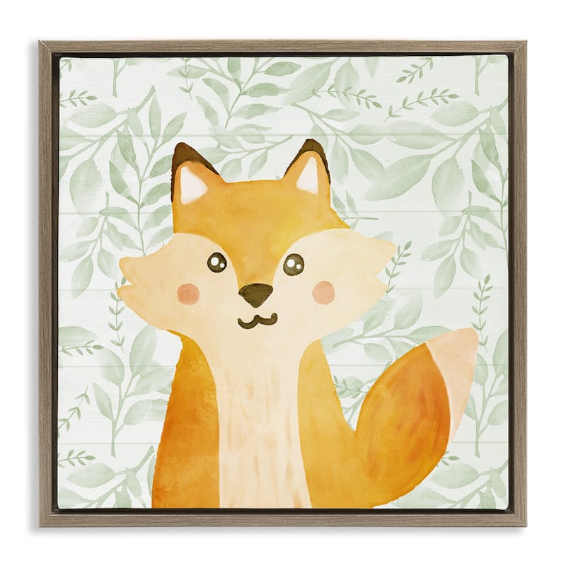 Stupell Whimsical Fox on Florals Framed Floater Canvas Wall Art Design By Kim Allen - 25 x 25 - Brown