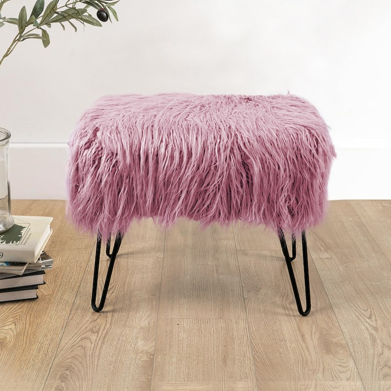 Mongolian Fauxfur Ottoman