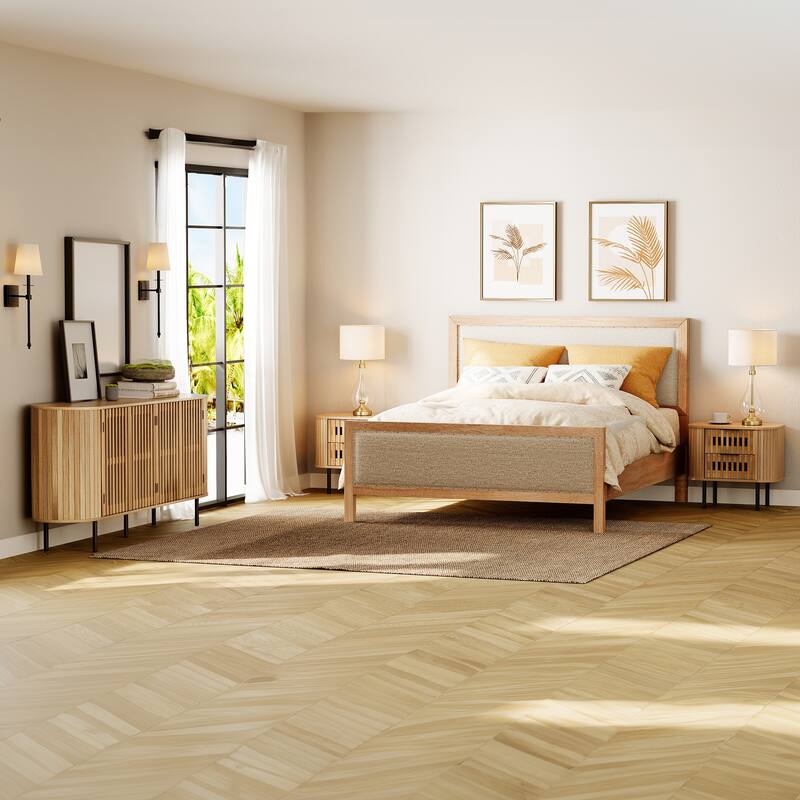 WAMPAT 3 Piece Fluted Buffet Cabinet and Nightstand