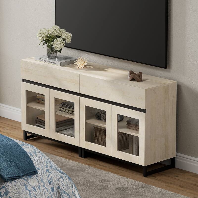Modern Dresser With Glass Doors, Drawer, And Adjustable Shelf - Multifunctional Storage Cabinet For Living Room Or Bedroom