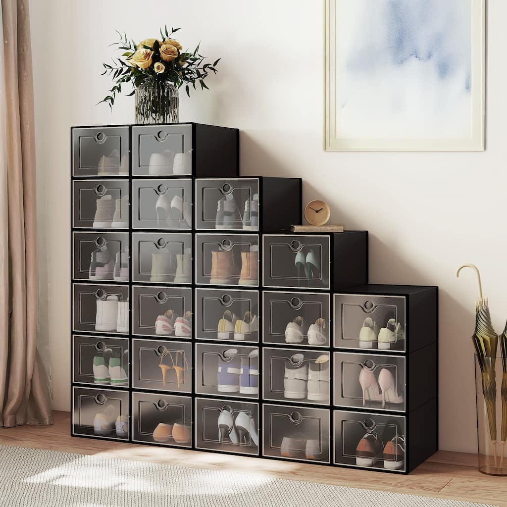XL Shoe Storage Box Set of 12 Shoe Storage Organizers Stackable Shoe Storage Box Rack Containers Drawers