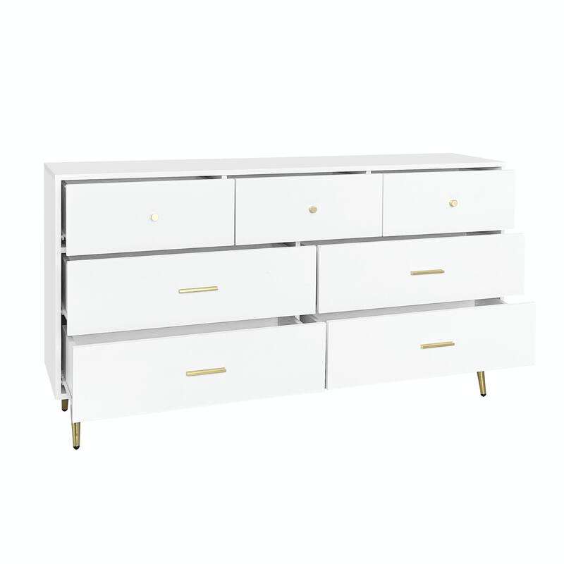 Seven-Drawer Large Chest of Drawers Cabinet with Golden Handles and Legs