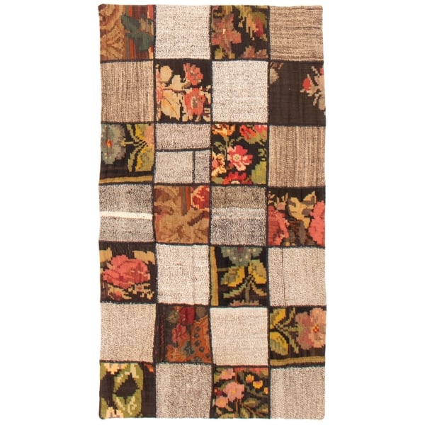 slide 1 of 9, ECARPETGALLERY Flat-Weave Moldovia Patch Black Wool Tapestry Kilim - 3'3 x 5'5 Black - 3'3 x 5'5