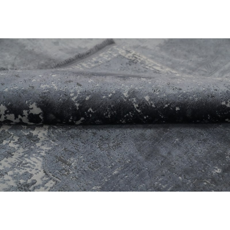 Machine Made Oriental Polyester Carpet Traditional Floral Greys & Charcoal Tabriz Area Rug - 7' 5'' X 5' 2''