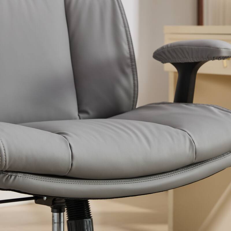 Ergonomic Swivel Chair, Leather Cross-Legged Desk Chair for Home Office