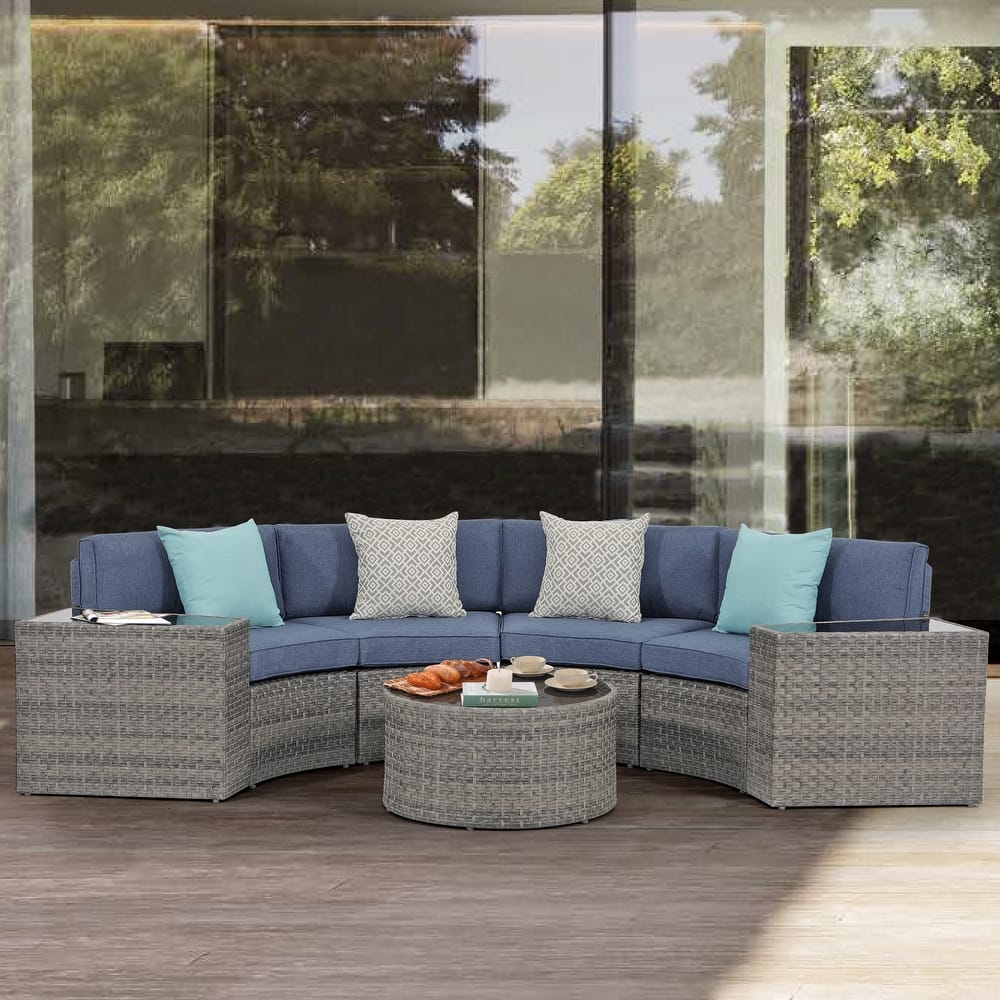 Outdoor 7-Piece Wicker Sectional Sofa Set with Furniture Cover