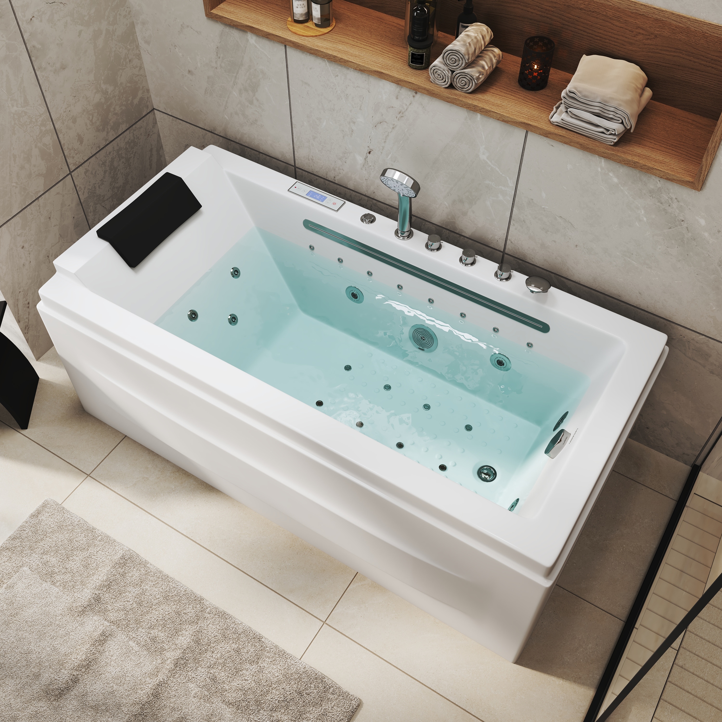 59 in. Whirlpool & Air Bath Massage Bathtub with Hydrotherapy Jets and Chromatherapy LED Lighting, Acrylic Deep Soaking Spa Tub