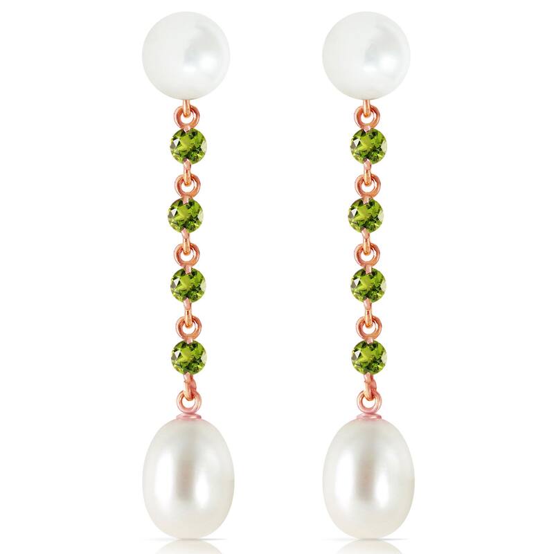14K Solid Gold Chandelier Peridot & Pearl Gemstone Earrings