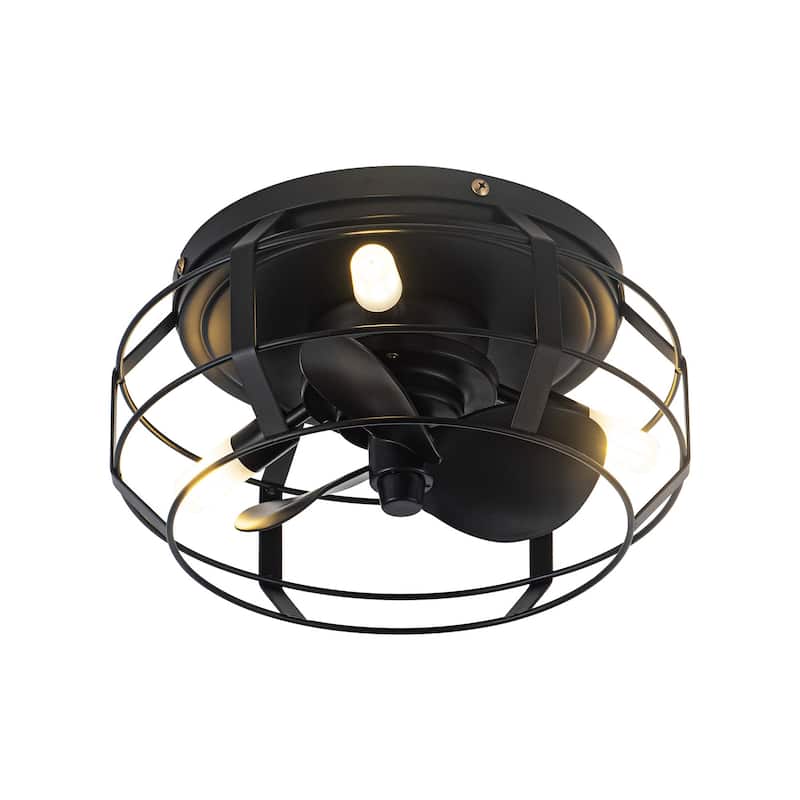 12" 3-Blade 3-Light Black Cage Ceiling Fan with Light