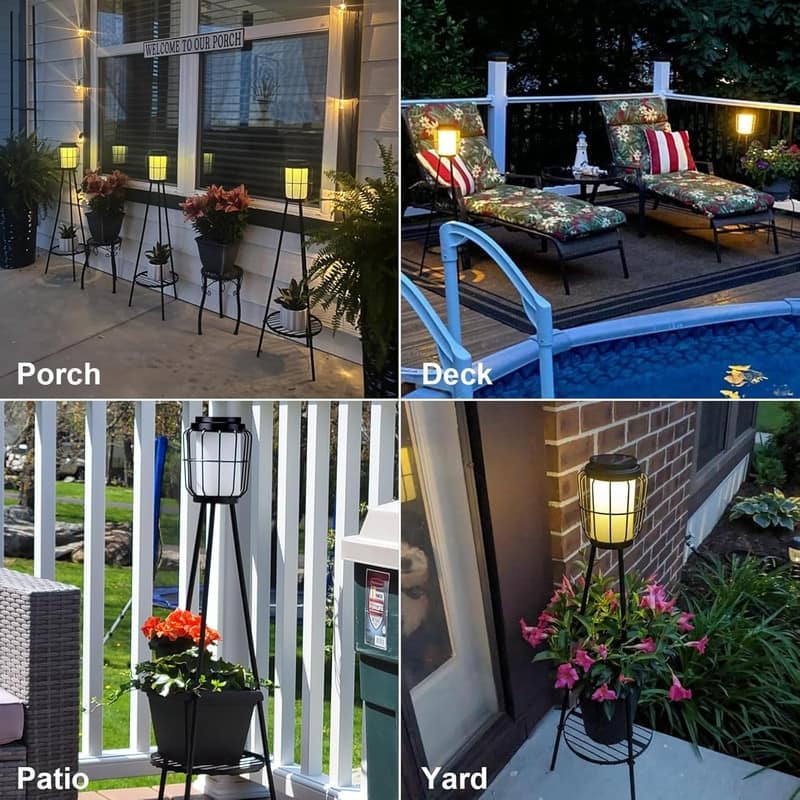 2 Pack Solar Lights with Plant Stand, Outdoor Floor Lamps