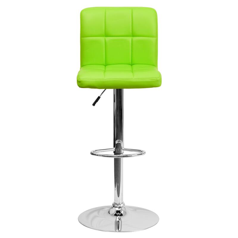 Contemporary Quilted Vinyl Adjustable Height Barstool with Chrome Base