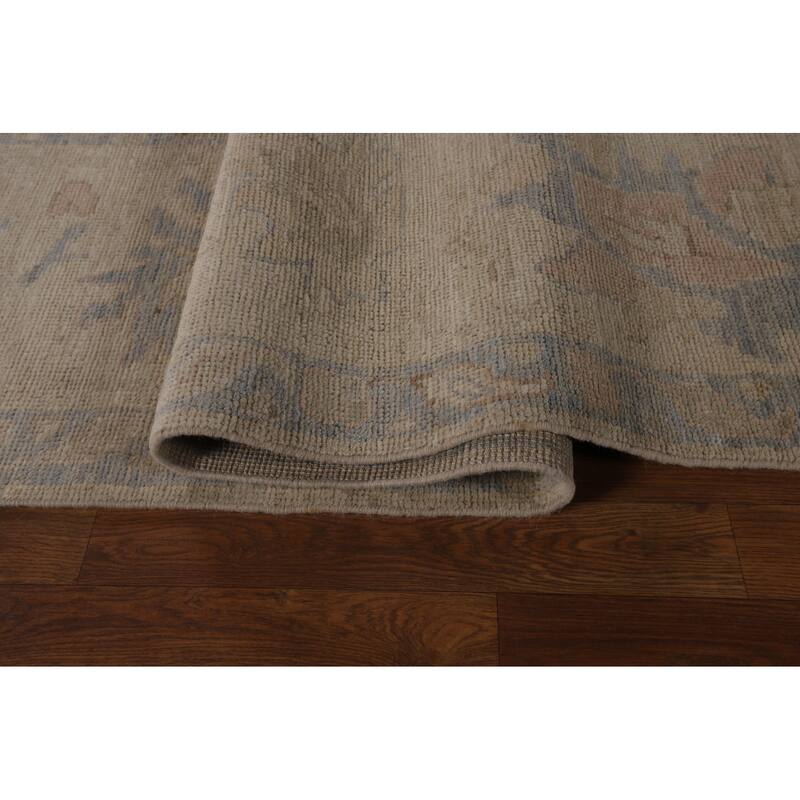 Vegetable Dye Beige Oushak Turkish Rug Handmade Wool Carpet - 9'1"x 12'3"