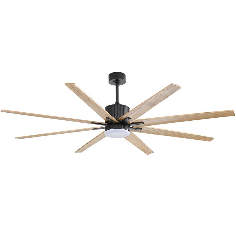 76 Inch Ceiling Fan with Light and Remote,8 Solid Wood Blades,Smart Control,Reversible Airflow - 76 inch