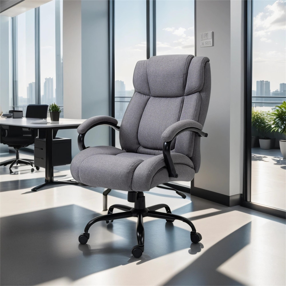 Vinsetto High Back Big and Tall Executive Office Chair 484lbs with Wide  Seat Computer Desk Chair with Linen Fabric Swivel Wheels Light Gray