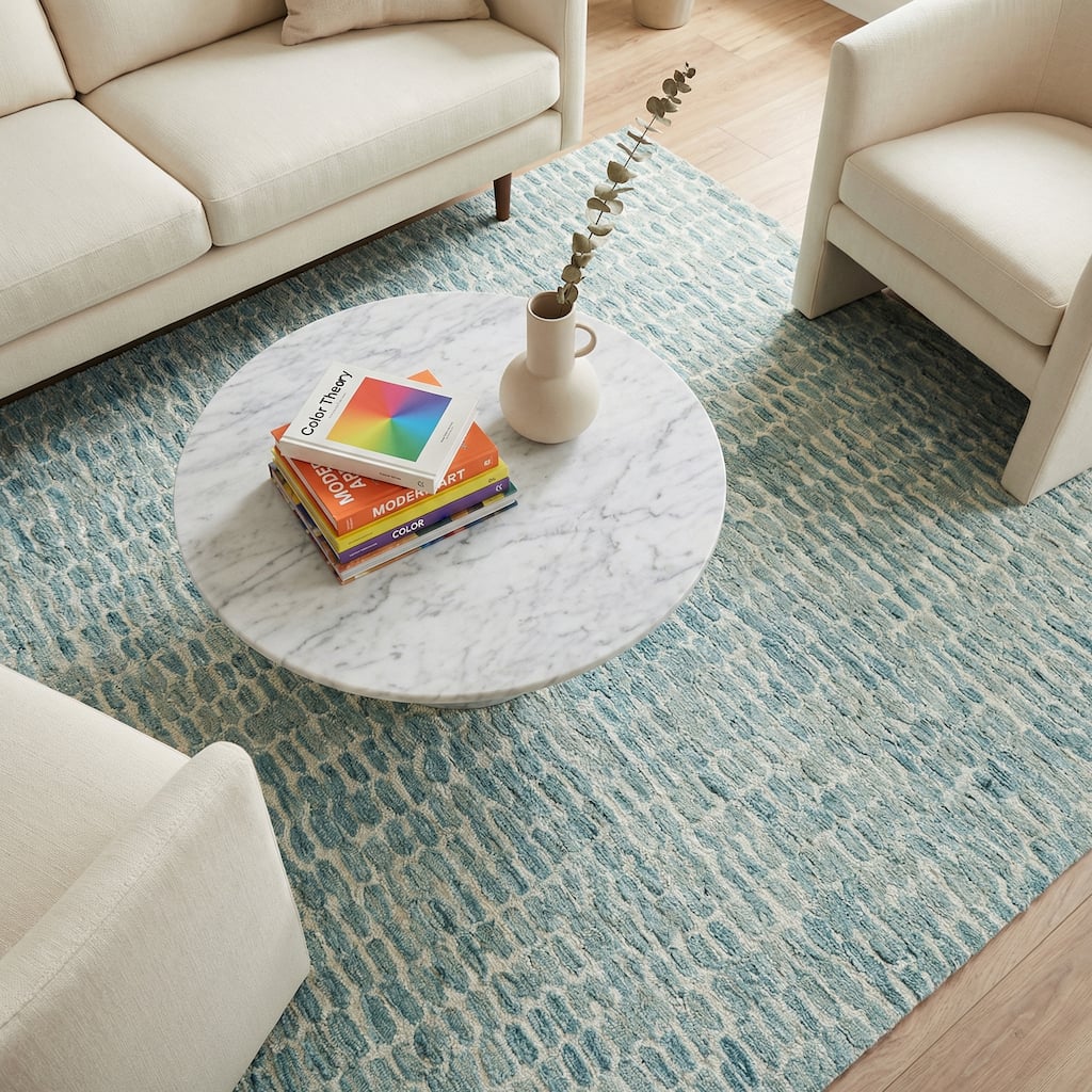 Exquisite Rugs Ink Blot Handmade Hand-tufted New Zealand Wool on Canvas Turquoise Area Rug