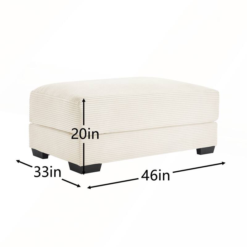 28 Inch Green Corduroy Ottoman with Extra-Wide Armrests and Durable High-Density Fabric for Comfortable Seating