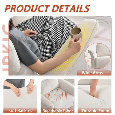 Manual Rocker Recliner Chair, Fabric Upholstered Rocking Chair, Lounge Recliner with Pull Ring for Bedroom, Living Room